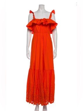NWT Self-Portrait Orange Ruffle-Top Maxi Dress US Size 6